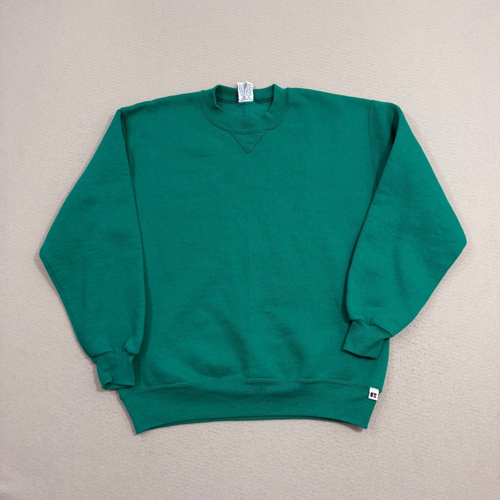 Vintage Russell Athletic Sweatshirt Large Green Crewneck Pullover USA Made 90s